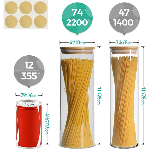 Latitude Run® Glass Spaghetti Pasta Storage Container With Lids 74Oz